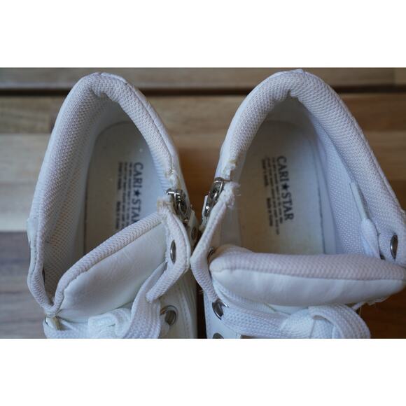 Vintage White Trendy Wedge High Top Zip Up Studded Sneakers Size 245 US 7.5 - Picture 9 of 12